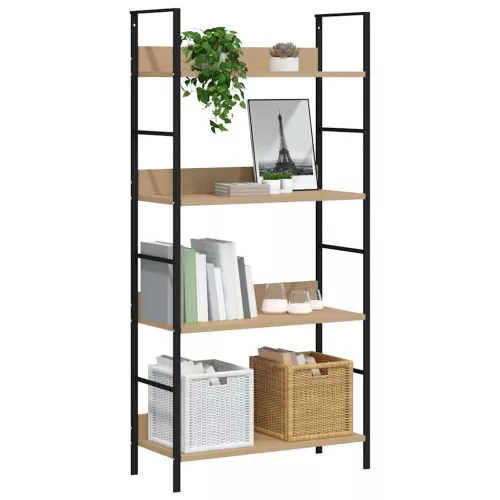 4 szintes tölgyszínű szerelt fa könyvespolc 60x27,6x124,5 cm