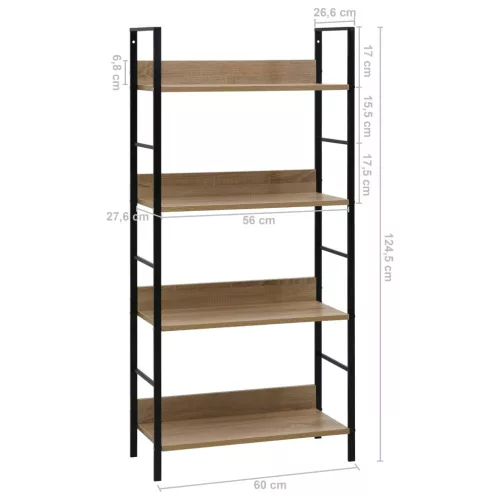 4 szintes tölgyszínű szerelt fa könyvespolc 60x27,6x124,5 cm