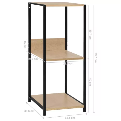 Fekete és tölgyszínű szerelt fa könyvespolc 33,5x39,6x79,7 cm
