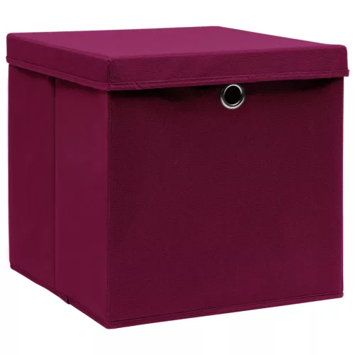 10 db sötétpiros szövet tárolódoboz fedéllel 32 x 32 x 32 cm