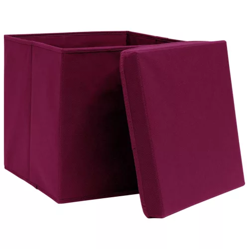 10 db sötétpiros szövet tárolódoboz fedéllel 32 x 32 x 32 cm