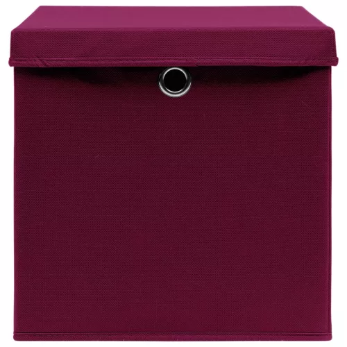 10 db sötétpiros szövet tárolódoboz fedéllel 32 x 32 x 32 cm