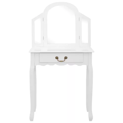 Fehér császárfa MDF fésülködőasztal ülőkével 65x36x128 cm