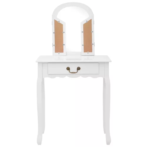 Fehér császárfa MDF fésülködőasztal ülőkével 65x36x128 cm