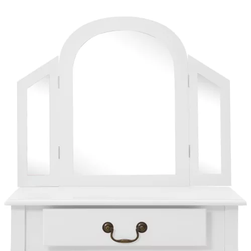 Fehér császárfa MDF fésülködőasztal ülőkével 65x36x128 cm