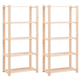   2 db 5-szintes tömör fenyőfa tárolópolc 250 kg 80 x 38 x 170 cm