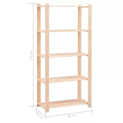 2 db 5-szintes tömör fenyőfa tárolópolc 250 kg 80 x 38 x 170 cm
