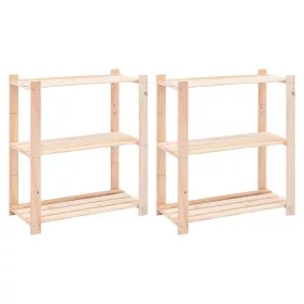   2 db 3-szintes tömör fenyőfa tárolópolc 150 kg 80 x 38 x 90 cm