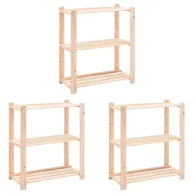   3 db 3-szintes tömör fenyőfa tárolópolc 150 kg 80 x 38 x 90 cm