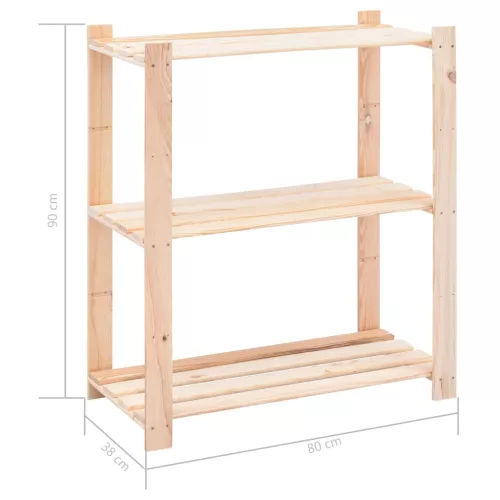 10 db 3-szintes tömör fenyőfa tárolópolc 150 kg 80 x 38 x 90 cm