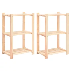   2 db 3-szintes tömör fenyőfa tárolópolc 150 kg 60 x 38 x 90 cm