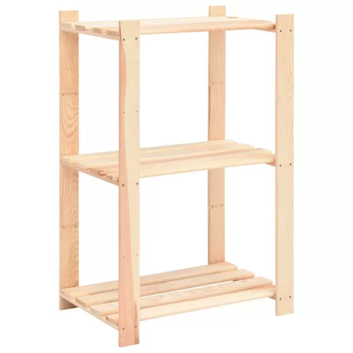 2 db 3-szintes tömör fenyőfa tárolópolc 150 kg 60 x 38 x 90 cm