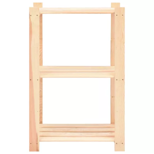 2 db 3-szintes tömör fenyőfa tárolópolc 150 kg 60 x 38 x 90 cm