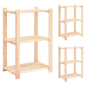   3 db 3-szintes tömör fenyőfa tárolópolc 150 kg 60 x 38 x 90 cm