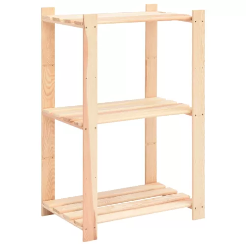 3 db 3-szintes tömör fenyőfa tárolópolc 150 kg 60 x 38 x 90 cm
