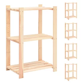   5 db 3-szintes tömör fenyőfa tárolópolc 150 kg 60 x 38 x 90 cm