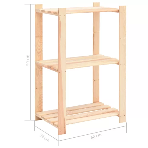 5 db 3-szintes tömör fenyőfa tárolópolc 150 kg 60 x 38 x 90 cm