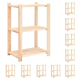   10 db 3-szintes tömör fenyőfa tárolópolc 150 kg 60 x 38 x 90 cm