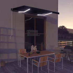   Antracitszürke kézzel kihúzható LED-es napellenző 350 x 250 cm