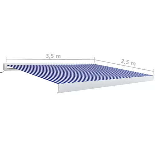 Kék és fehér motorizált kazettás napellenző 350x250 cm