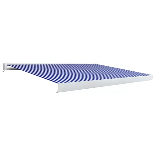 Kék és fehér motorizált kazettás napellenző 400x300 cm