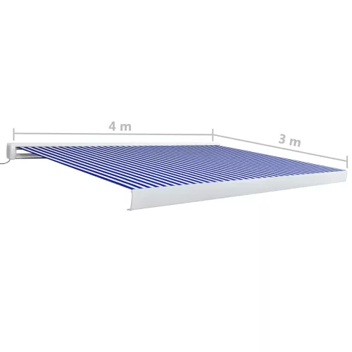 Kék és fehér motorizált kazettás napellenző 400x300 cm