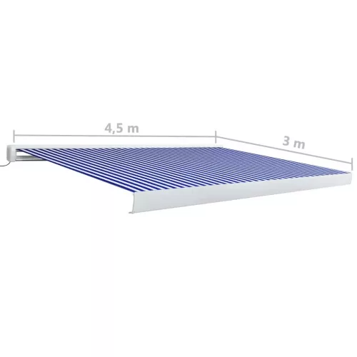 Kék és fehér motorizált kazettás napellenző 450 x 300 cm