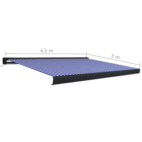 Kék és fehér motorizált kazettás napellenző 450 x 300 cm