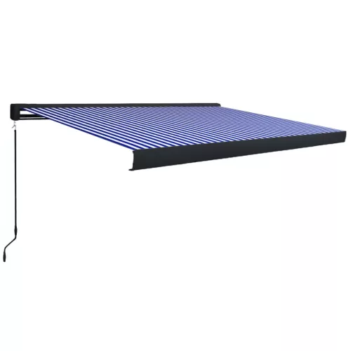 Kék és fehér manuális kazettás napellenző 350 x 250 cm