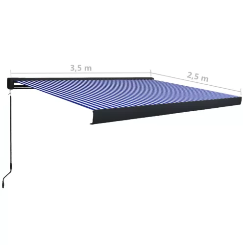 Kék és fehér manuális kazettás napellenző 350 x 250 cm