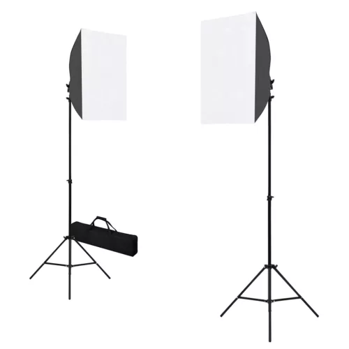 Fotóstúdió-felszerelés softbox lámpákkal és háttérrel