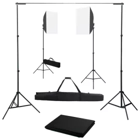   Fotóstúdió-felszerelés softbox lámpákkal és háttérrel