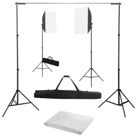   Fotóstúdió-felszerelés softbox lámpákkal és háttérrel