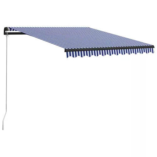 Kék és fehér kézzel kihúzható LED-es napellenző 300 x 250 cm