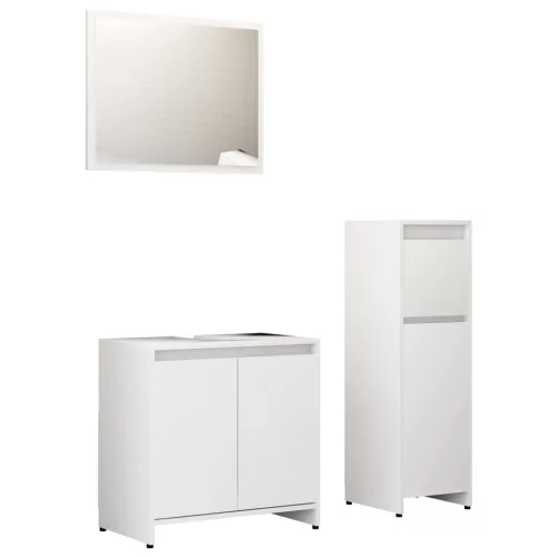3 részes fehér szerelt fa fürdőszobai bútorszett
