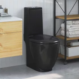   Fürdőszobai kerek fekete kerámia WC alsó vízelvezetéssel