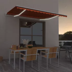   Narancs és barna kézzel kihúzható LED-es napellenző 400x300 cm