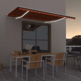   Narancs és barna kézzel kihúzható LED-es napellenző 450x300 cm