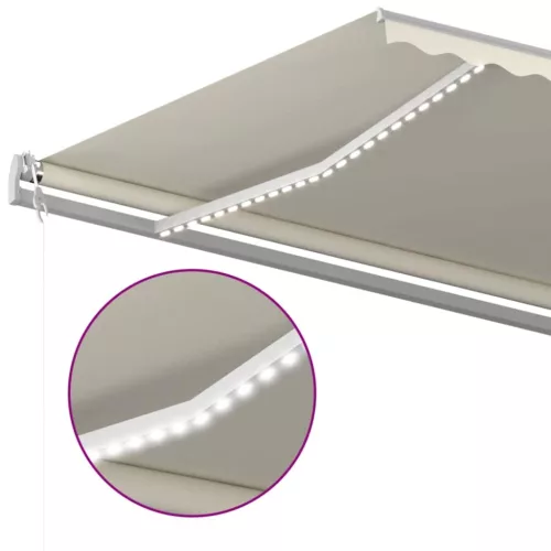 Krémszínű automata szélérzékelős és LED-es napellenző 600x300cm