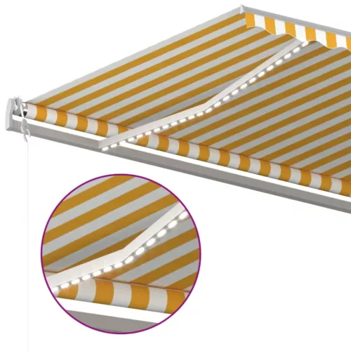 Sárga-fehér szélérzékelős és LED-es napellenző 600x300 cm