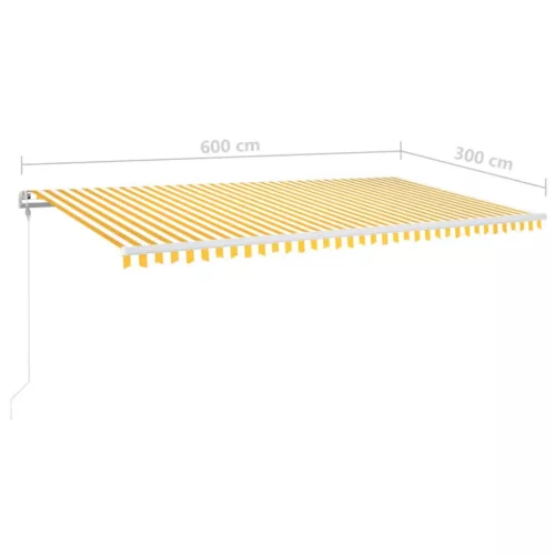Sárga-fehér szélérzékelős és LED-es napellenző 600x300 cm