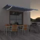 Kék és fehér kézzel kihúzható LED-es napellenző 500 x 350 cm