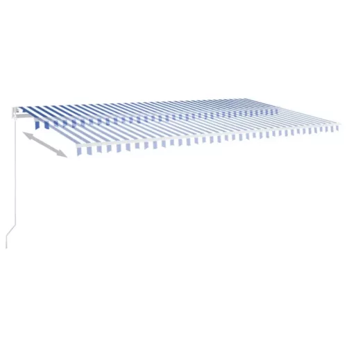 Kék és fehér kézzel kihúzható LED-es napellenző 600 x 350 cm