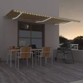   Sárga és fehér kézzel kihúzható LED-es napellenző 600 x 350 cm