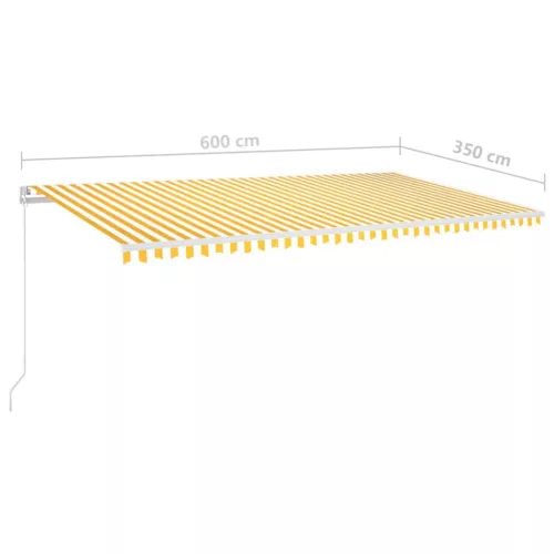 Sárga és fehér kézzel kihúzható LED-es napellenző 600 x 350 cm