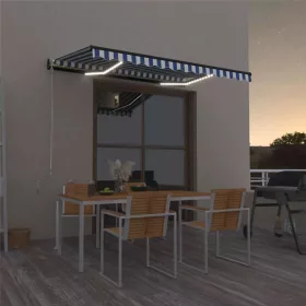   Kék és fehér kézzel kihúzható LED-es napellenző 350 x 250 cm