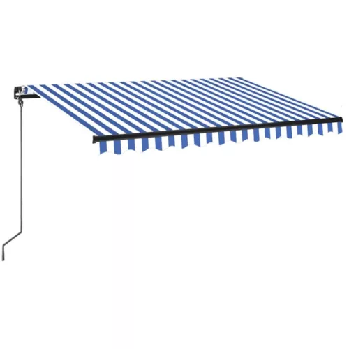 Kék és fehér kézzel kihúzható LED-es napellenző 350 x 250 cm