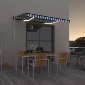   Kék és fehér kézzel kihúzható LED-es napellenző 400 x 300 cm