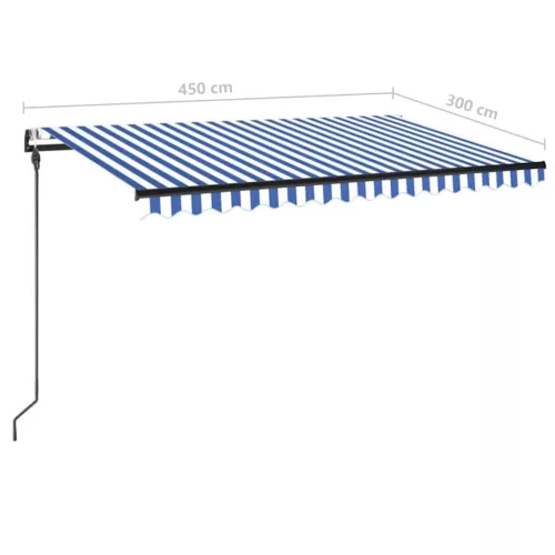 Kék/fehér automata szélérzékelős és LED-es napellenző 450x300cm