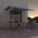 Kék és fehér kézzel kihúzható LED-es napellenző 500 x 300 cm
